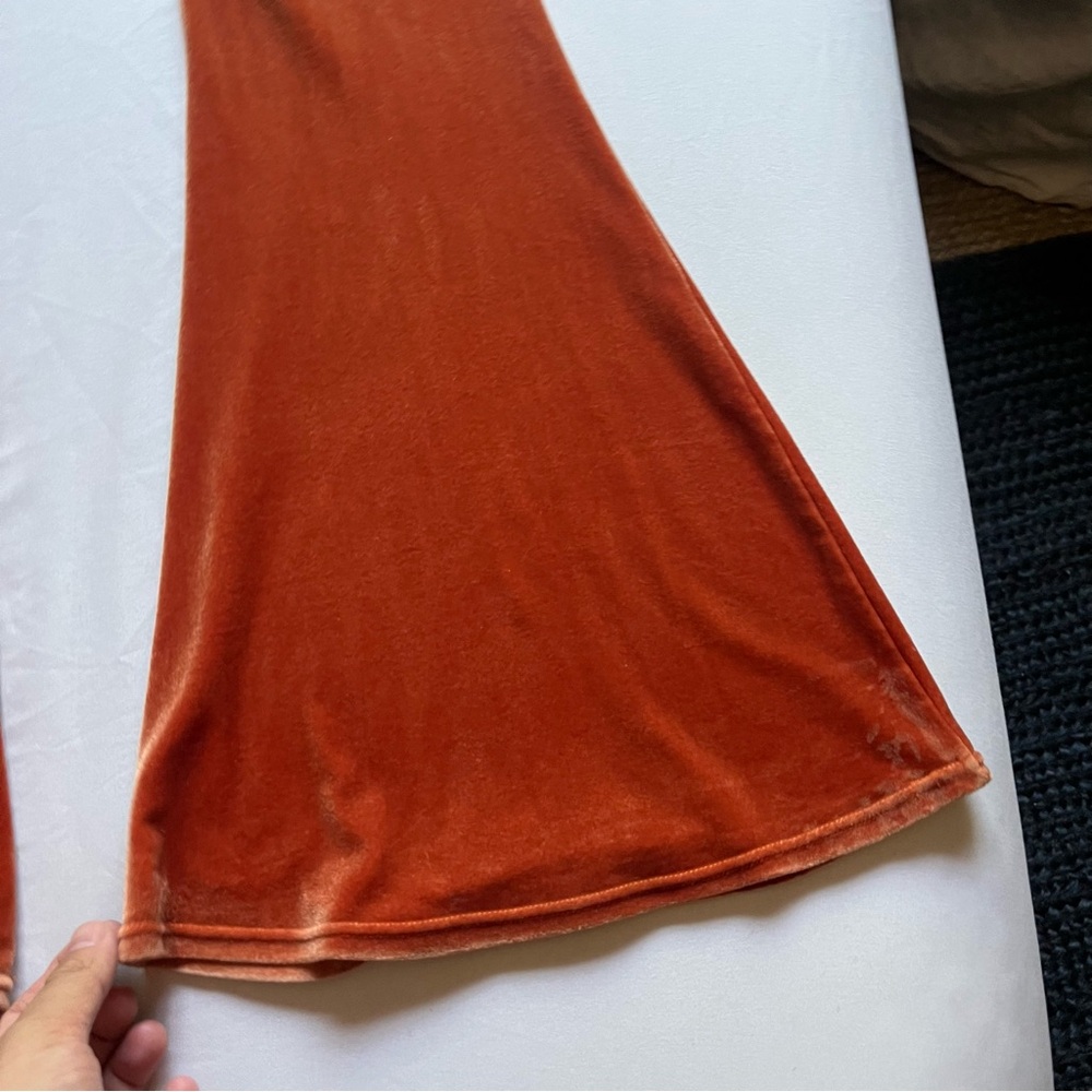 Home Cooked Karma Women's Burnt Orange Velvet Flare Pants - Picture 2 of 5